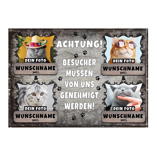 Fu&szlig;matte mit Katzenfoto und Katzenname - vier Katzen 75 x 50 cm