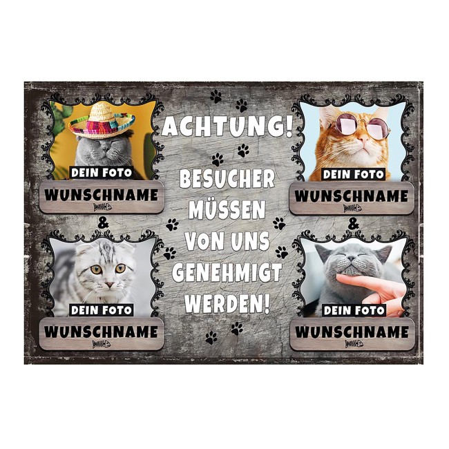 Fu&szlig;matte mit Katzenfoto und Katzenname - vier Katzen 75 x 50 cm