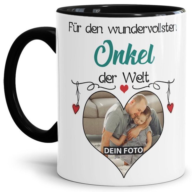 Tasse mit Foto - Wundervollster Onkel - Innen &amp; Henkel Schwarz