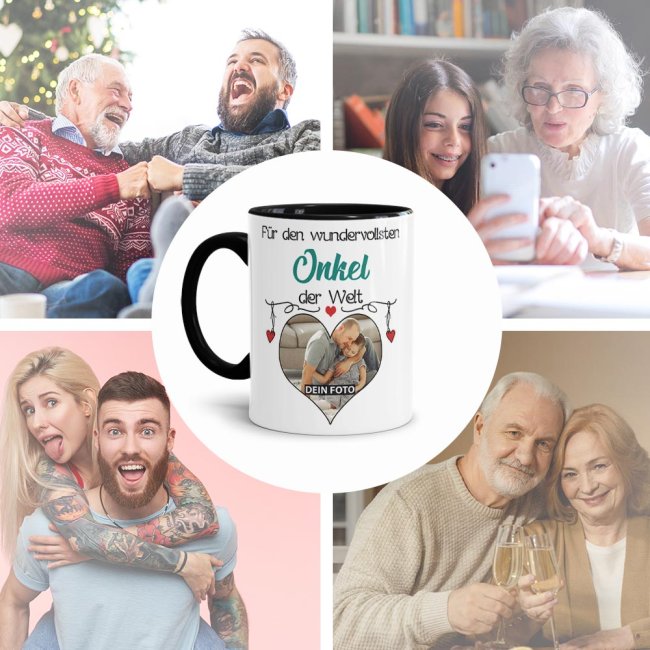 Tasse mit Foto - Wundervollster Onkel - Innen &amp; Henkel Schwarz