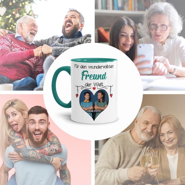 Tasse mit Foto - Wundervollster Freund - Innen &amp; Henkel T&uuml;rkis