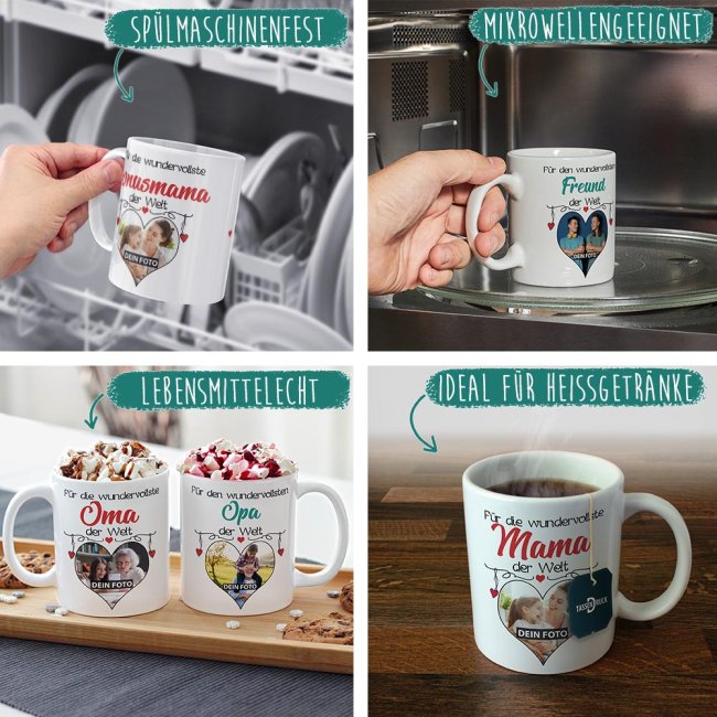 Tasse mit Foto - Wundervollster Freund - Innen &amp; Henkel T&uuml;rkis