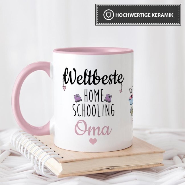 Tasse mit Spruch - Weltbeste Homeschooling Oma - Innen &amp; Henkel Rosa