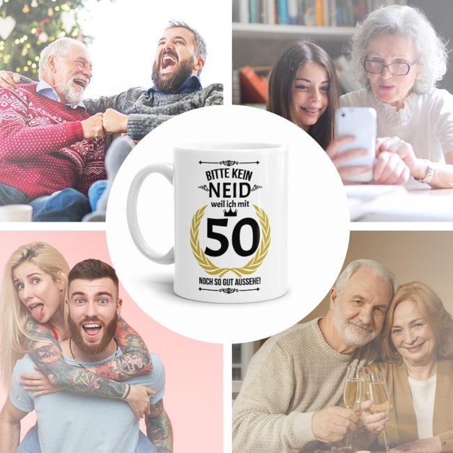 Tasse zum Geburtstag - 50 Jahre - mit lustigem Spruch - Wei&szlig;
