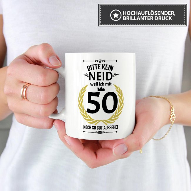 Tasse zum Geburtstag - 50 Jahre - mit lustigem Spruch - Wei&szlig;