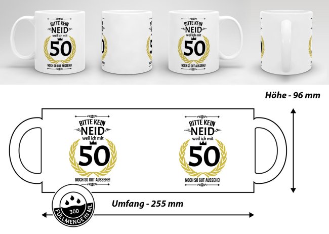 Tasse zum Geburtstag - 50 Jahre - mit lustigem Spruch - Wei&szlig;