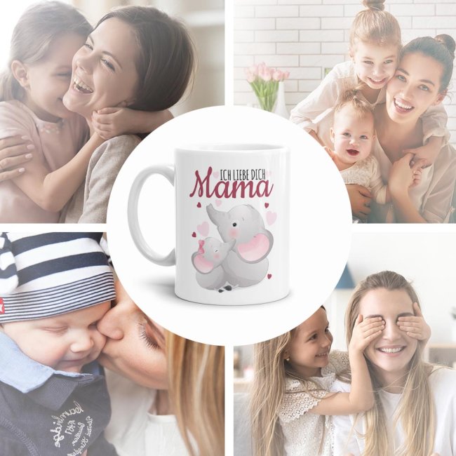Tasse mit Tiermotiv Elefanten - Mama ich liebe Dich - Wei&szlig;