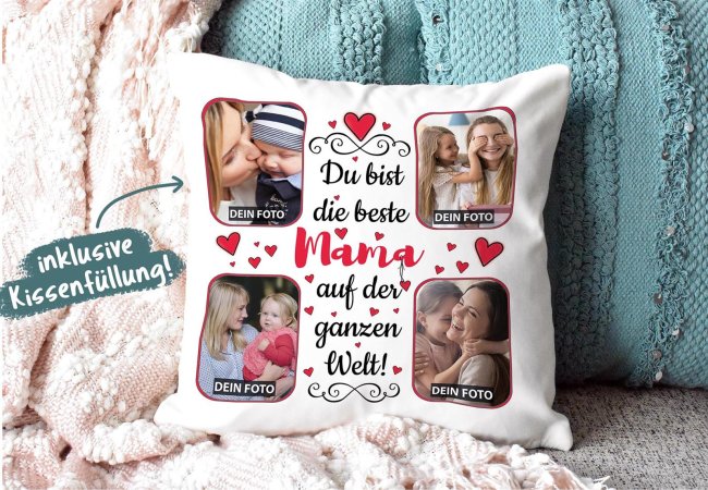Collagenkissen - Beste Mama - Wei&szlig; seidig glatt