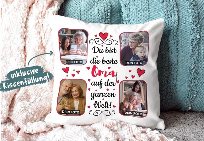 Collagenkissen - Beste Oma - Wei&szlig; seidig glatt