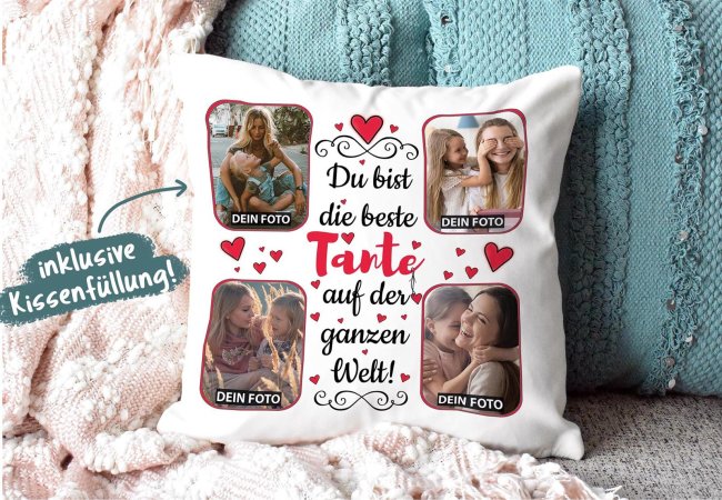 Collagenkissen - Beste Tante - Wei&szlig; seidig glatt