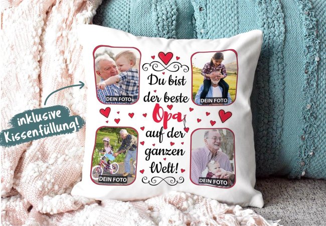 Collagenkissen - Bester Opa - Wei&szlig; seidig glatt