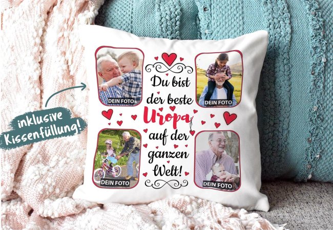 Collagenkissen - Bester Uropa - Wei&szlig; seidig glatt