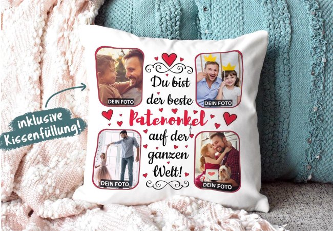 Collagenkissen - Bester Patenonkel - Wei&szlig; seidig glatt