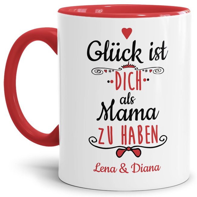 Tasse f&uuml;r Mama von - mit Wunschnamen - Innen &amp; Henkel Rot