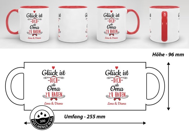 Tasse f&uuml;r Oma von - mit Wunschnamen - Innen &amp; Henkel Rot