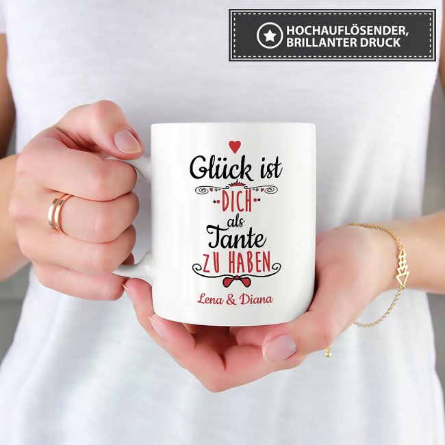 Tasse f&uuml;r Tante von - mit Wunschnamen und Foto - Wei&szlig;