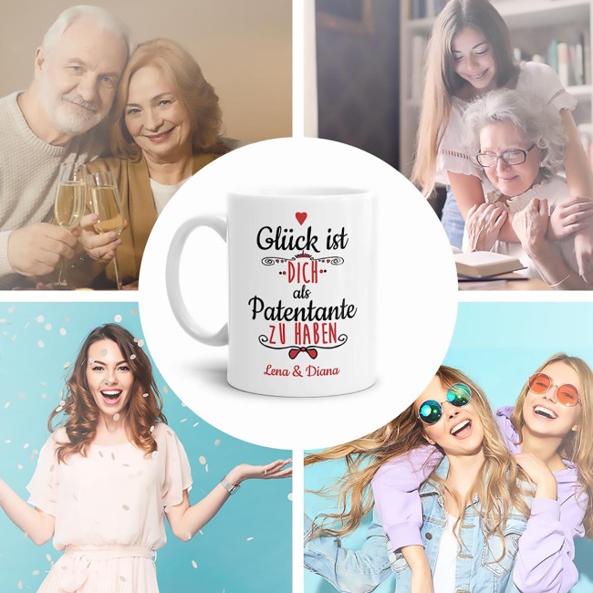 Tasse f&uuml;r Patentante von - mit Wunschnamen - Wei&szlig;