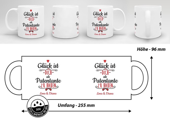Tasse f&uuml;r Patentante von - mit Wunschnamen - Wei&szlig;