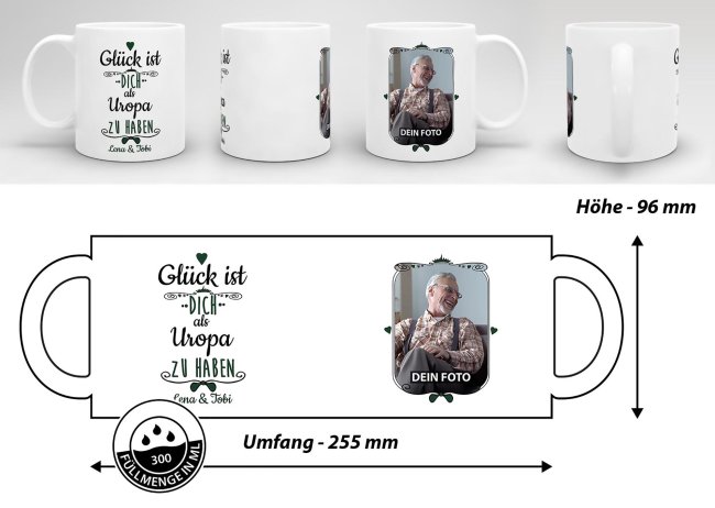 Tasse f&uuml;r Uropa von - mit Wunschnamen und Foto - Wei&szlig;