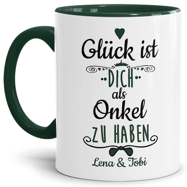 Tasse f&uuml;r Onkel von - mit Wunschnamen - Innen &amp; Henkel Dunkelgr&uuml;n