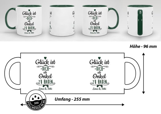 Tasse f&uuml;r Onkel von - mit Wunschnamen - Innen &amp; Henkel Dunkelgr&uuml;n
