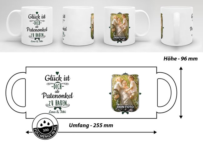 Tasse f&uuml;r Patenonkel von - mit Wunschnamen und Foto - Wei&szlig;