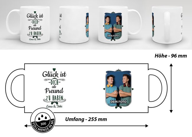 Tasse f&uuml;r Freund von - mit Wunschnamen und Foto - Wei&szlig;