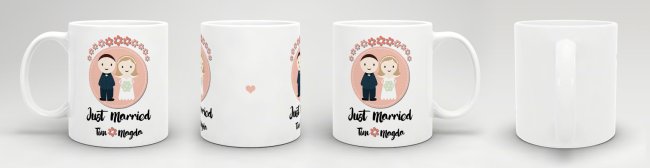 Tasse zur Hochzeit - Just Married - mit Wunschnamen - Wei&szlig;
