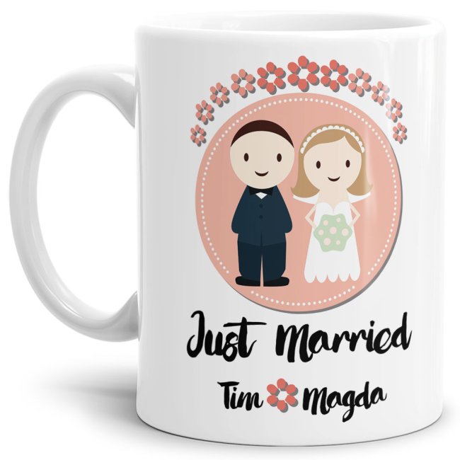 Tasse zur Hochzeit - Just Married - mit Wunschnamen - Weiß