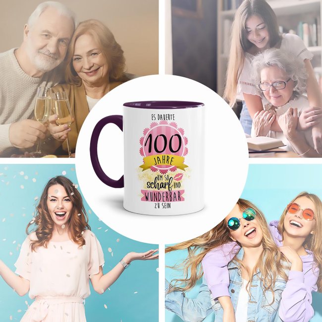 Tasse zum 100. Geburtstag - So scharf und wunderbar - Innen &amp; Henkel Violett