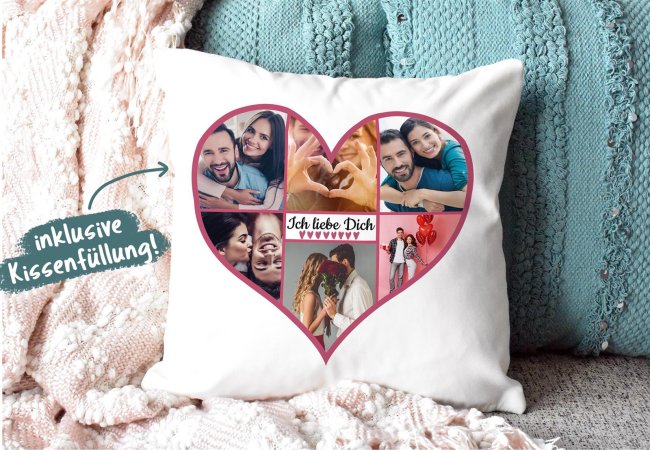 Kissen - Herzcollage mit 6 Fotos - Ich liebe Dich - Design Pink - R&uuml;ckseite Pink