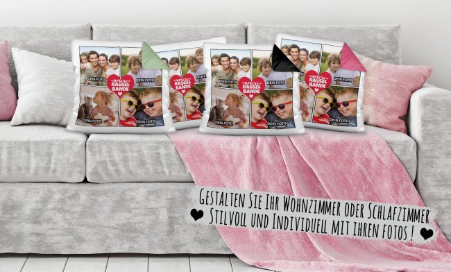 Kissen - Fotocollage - Unsere Rasselbande - mit vier Fotos selbst gestalten - Wei&szlig;
