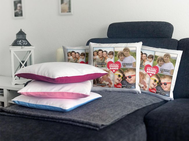 Kissen - Fotocollage - Unsere Rasselbande - mit vier Fotos selbst gestalten - Wei&szlig;