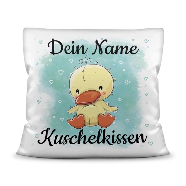 Kissen f&uuml;r Kinder mit s&uuml;&szlig;em Tiermotiv und Name - Ente - Wei&szlig;
