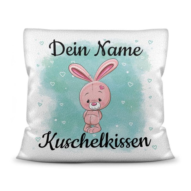 Kissen f&uuml;r Kinder mit s&uuml;&szlig;em Tiermotiv und Name - Hase - Wei&szlig; flauschig