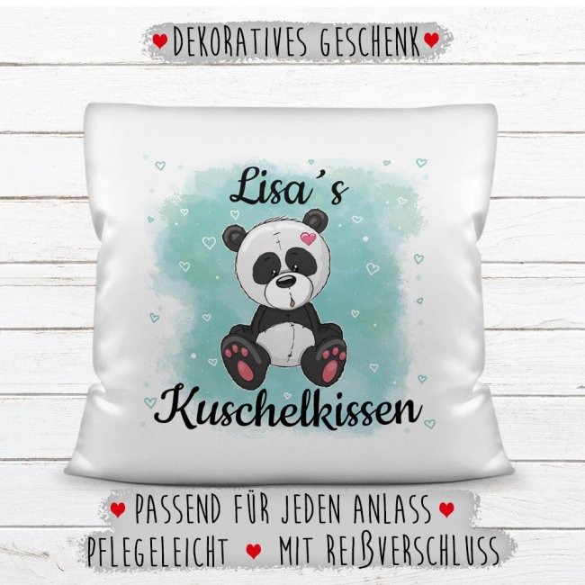 Kissen f&uuml;r Kinder mit s&uuml;&szlig;em Tiermotiv und Name - Panda - Wei&szlig;