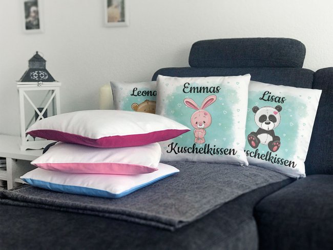 Kissen f&uuml;r Kinder mit s&uuml;&szlig;em Tiermotiv und Name - Panda - Wei&szlig;