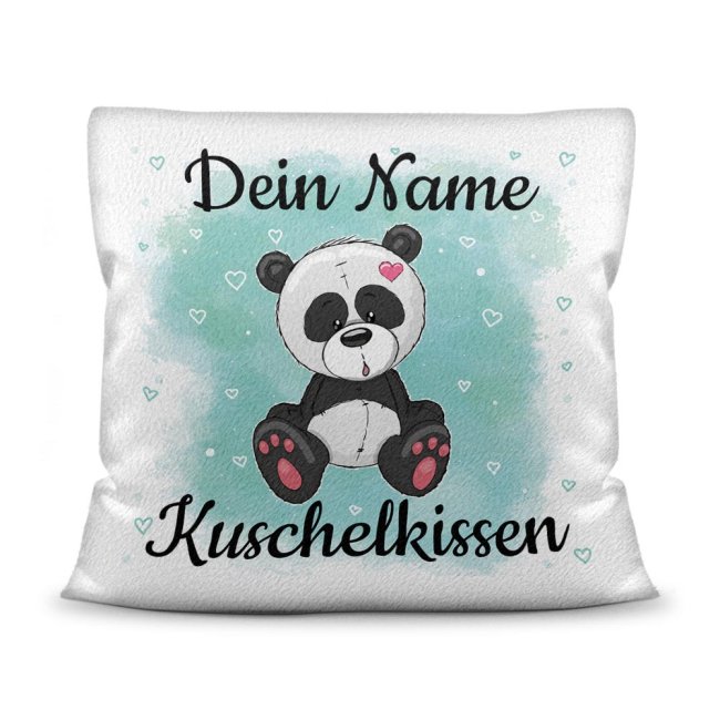 Kissen f&uuml;r Kinder mit s&uuml;&szlig;em Tiermotiv und Name - Panda - Wei&szlig; flauschig