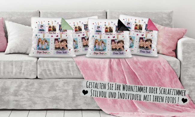 Kissen - Polaroid-Design - Beste Freundinnen - mit f&uuml;nf Fotos  - Wei&szlig;
