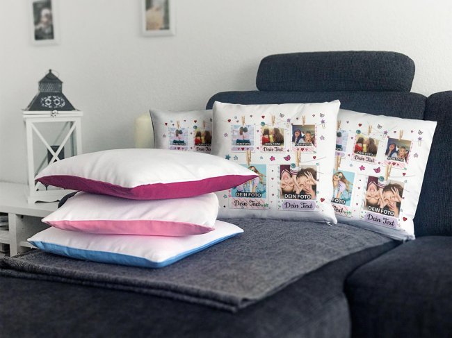 Kissen - Polaroid-Design - Beste Freundinnen - mit f&uuml;nf Fotos  - Wei&szlig;