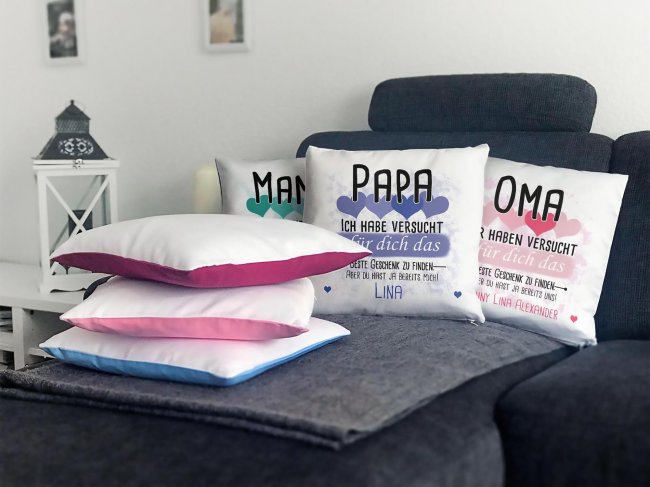 Kissen - Geschenk f&uuml;r Papa von Kind - in Hellgr&uuml;n mit Wunschname - wei&szlig;-glatt