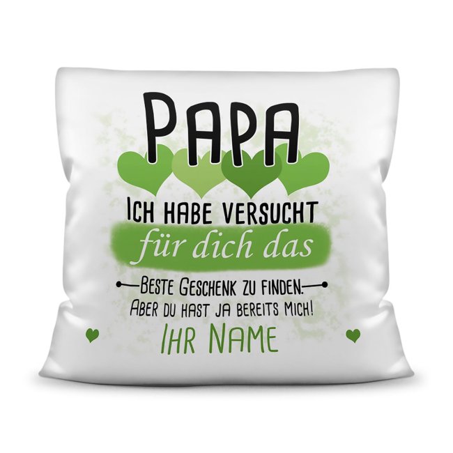 Kissen - Geschenk f&uuml;r Papa von Kind - in Hellgr&uuml;n mit Wunschname - wei&szlig;-glatt