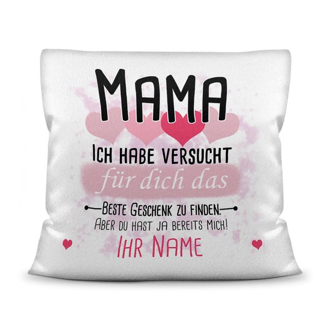 Kissen - Bestes Geschenk f&uuml;r Mama von einem Kind - mit Wunschname in Rosa - wei&szlig;-flauschig