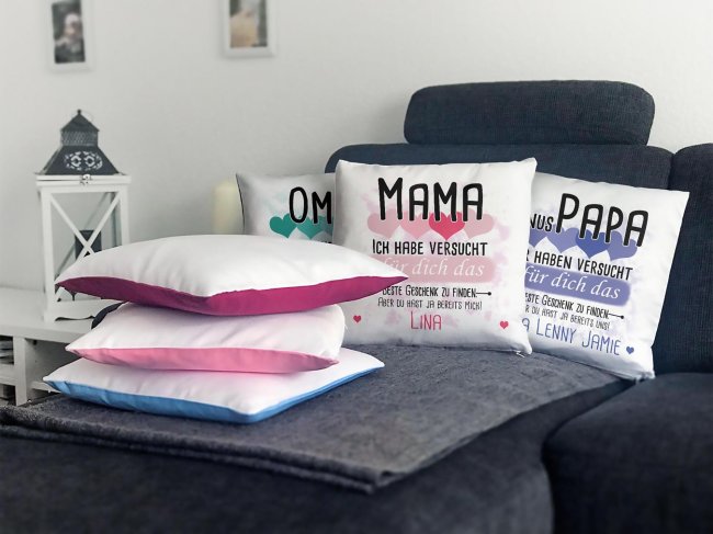 Kissen - Bestes Geschenk f&uuml;r Oma von mehr Kindern - mit Wunschnamen in Lila - wei&szlig;