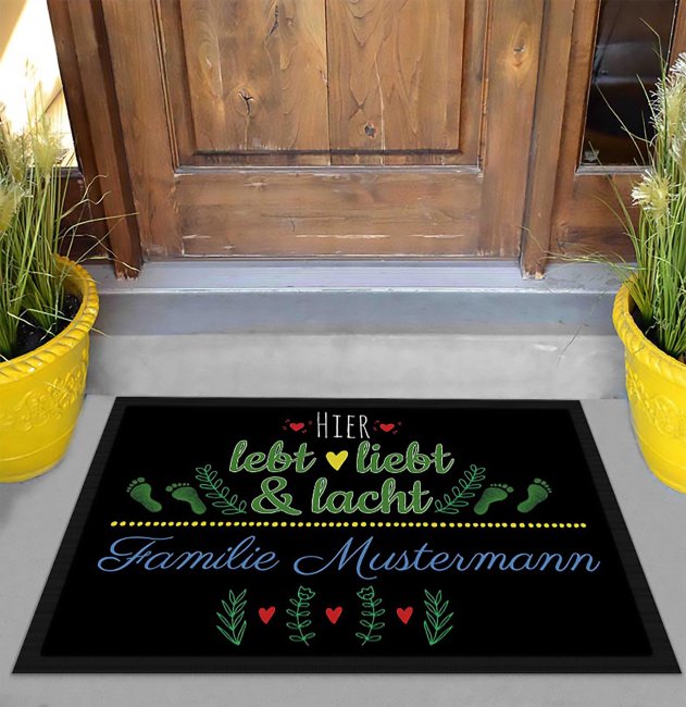 Fu&szlig;matte mit Spruch - Lebt Liebt Lacht - Gelbes Herz - 75 x 50 cm