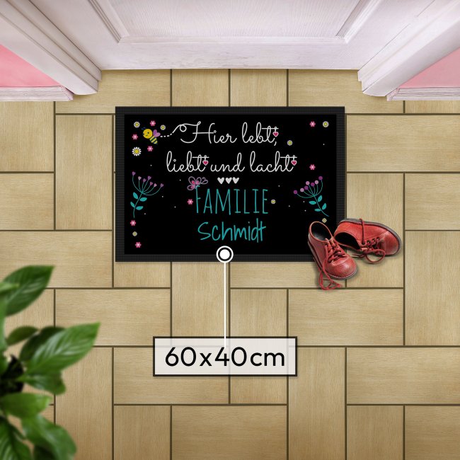 Fu&szlig;matte mit Spruch - Lebt Liebt Lacht - 3 Herzen wei&szlig; - 60 x 40 cm