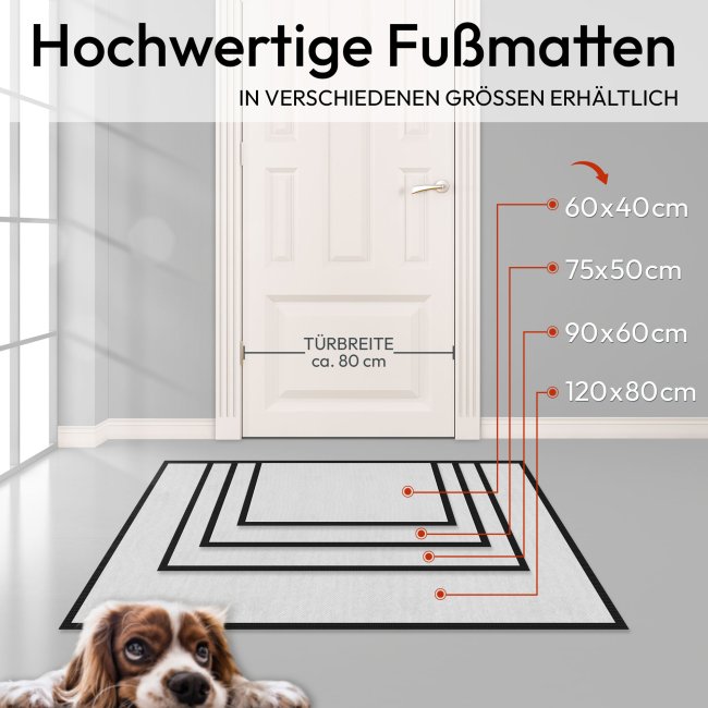 Fu&szlig;matte mit Spruch - Lebt Liebt Lacht - 3 Herzen wei&szlig; - 60 x 40 cm