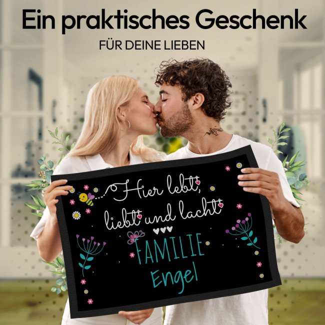 Fu&szlig;matte mit Spruch - Lebt Liebt Lacht - 3 Herzen wei&szlig; - 60 x 40 cm