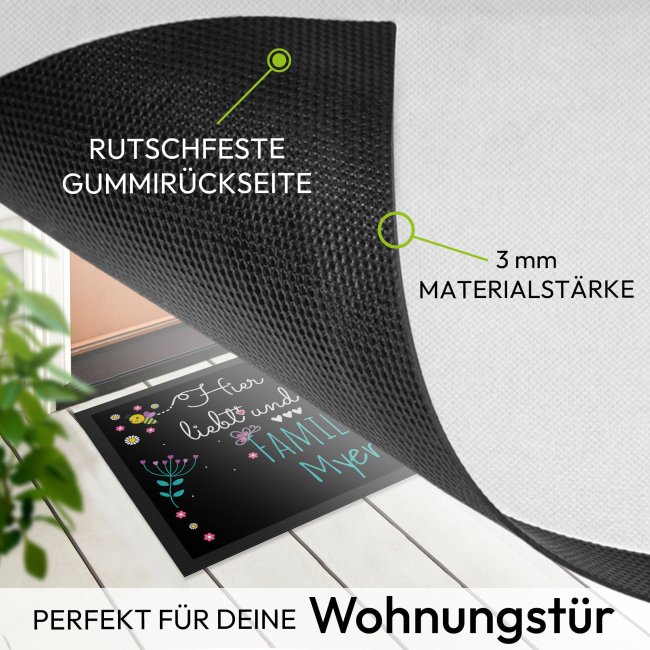 Fu&szlig;matte mit Spruch - Lebt Liebt Lacht - 3 Herzen wei&szlig; - 60 x 40 cm