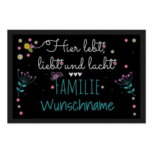 Fu&szlig;matte mit Spruch - Lebt Liebt Lacht - 3 Herzen wei&szlig; - 60 x 40 cm